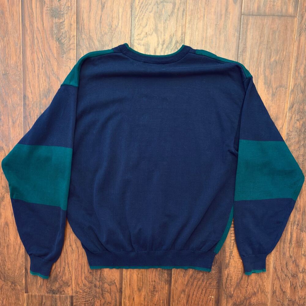 Vintage Par Four Mens Golf Sweater SIze XL Green Blue Colorblock Preppy 90s - Picture 3 of 9